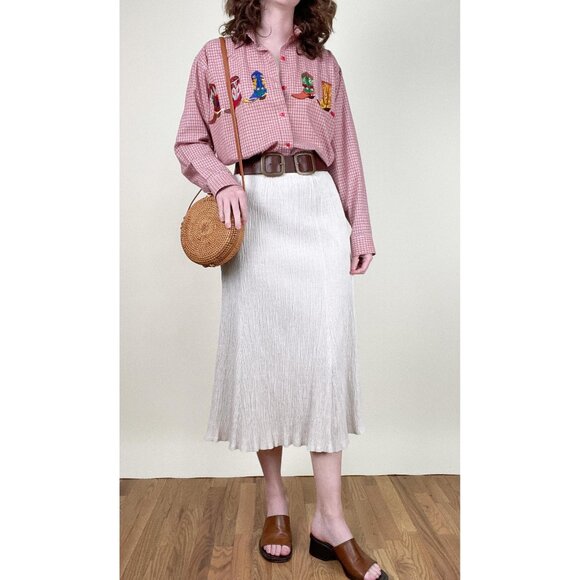 Vintage Embroidered Cowboy Boot Shirt Coastal Cowgirl Western Rodeo Top Blouse - Picture 11 of 13